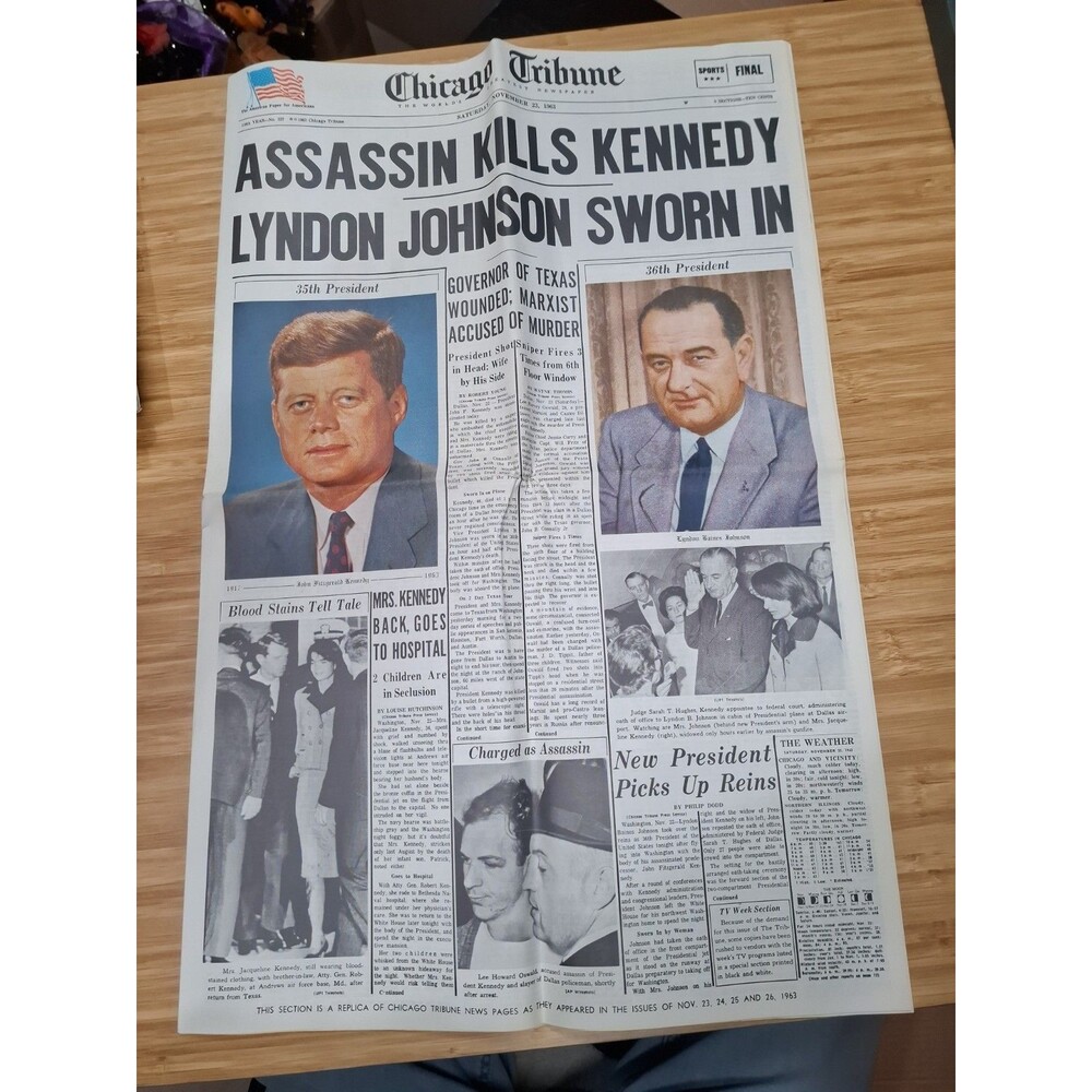 Newspaper JFK Kennedy Assassination Chicago Tribune Nov 23-26 1963 Repro Insert